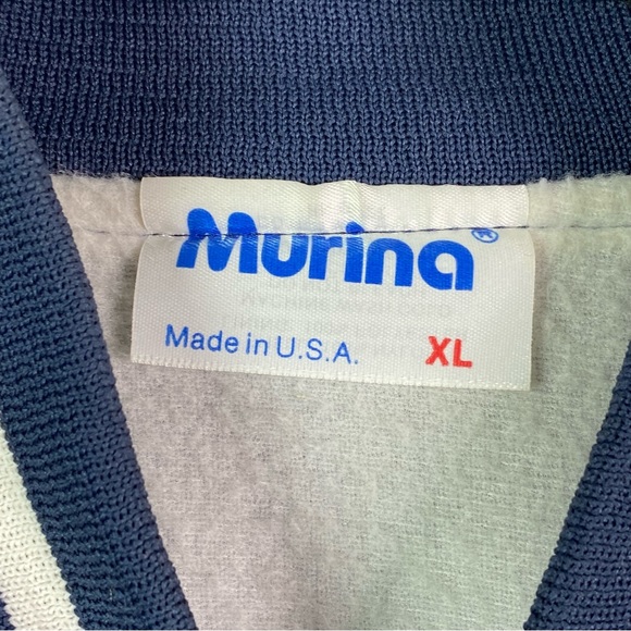 Vintage 1991 Navy Blue Satin Baseball Bomber Jacket Striped Trim XL - Picture 6 of 6